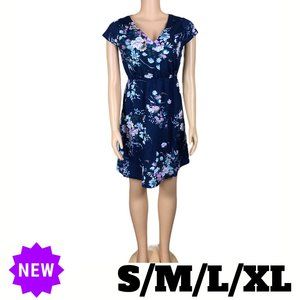 Womens Floral Print Sleeveless Dress Navy blue